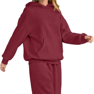 Women's Custom Logo Winter Fitness 2-Piece Jogger Set Solid Hoodie Sweatpants with Long Sleeve Training Wear - Product Image 1