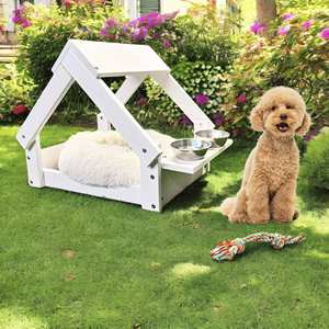 Cuccia per Cani da Interno Well Home, Struttura in Legno Bianco con Pratico Porta Ciotola, Gabbia per Animali - Product Image 3