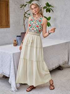 Robe maxi décontractée d'été élégante pour femmes, manches courtes, taille naturelle, tissu tissé 100% coton, lavable, logo personnalisé, machine - Product Image 4