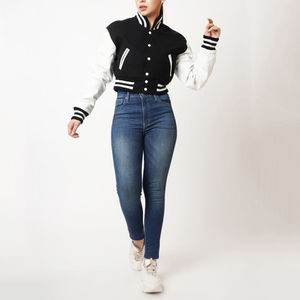 2025 Factory-Made Women's Crop Varsity <b>Jacket</b> Stylish Winter Wool <b>Lining</b> Cotton-Filled Customizable OEM Services wholesale - Product Image 6