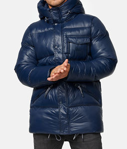 Custom Design Windproof Warm Winter Streetwear High Quality Designer Waterproof Hooded <b>Denim</b> Puffer <b>Jacket</b> - Product Image 1