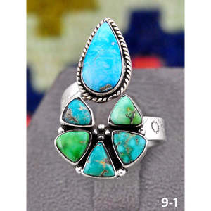 Southwest Handmade Emerald Valley <b>Adjustable</b> <b>Ring</b> with White Water Turquoise & Sterling Silver Bezel Setting for Gift - Product Image 2