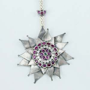 Anokhi Bloom Flower Statement <b>Necklace</b> Trendy 925 Silver with Gold Plating <b>Ruby</b> Diamond Pearl on a Rope Chain for Parties - Product Image 2