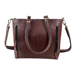 Bolso de hombro cruzado ligero de cuero genuino para mujer, bolso informal de noche marrón con cierre de cremallera para llevar a mano - Product Image 1