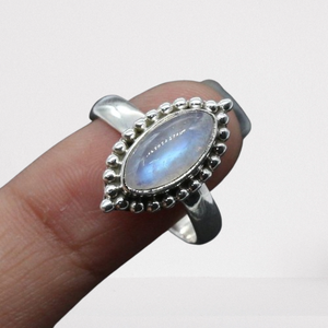 Bague en argent sterling faite à la main bague de cadeau de mariage bague en argent sterling 925 classique pierre de lune pierre précieuse bague de noël bleu feu - Product Image 1