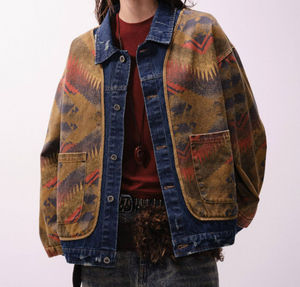Veste en jean délavée unisexe de style ethnique rétro américain antique personnalisée, décontractée, toutes tailles disponibles pour l'automne/hiver - Product Image 1