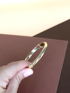 Bracelet solide en plaqué or jaune véritable sans diamant Bracelet empilable pour bijoux de mode pour femmes - Product Image 4