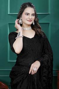 Collection de saris noirs en soie Rangoli de qualité supérieure, brodés de sequins, style pakistanais, séchage rapide, pour toutes les saisons - Product Image 6