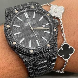 42mm Bust Down Black Diamond VVS Black Moissanite Stainless Steel Analog Bust Down XL Brick Gift <b>for</b> Him - Product Image 4