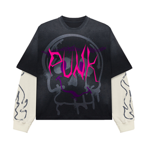 Camiseta Retro de lavado ácido más vendida, camiseta de manga larga de doble capa con hombros caídos, camiseta de talla grande para hombre - Product Image 1