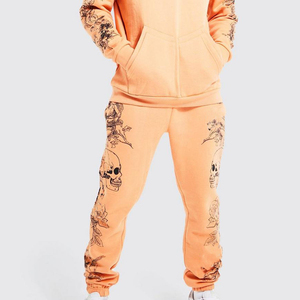 Nuevo diseño chándal 100% algodón pesado Puff impresión Logo pantalón y pulóver recortado Sudadera con capucha conjunto para hombres - Product Image 5