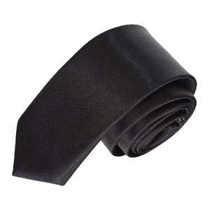 เนคไทผ้าซาตินสีดำเรียบทอแฟชั่นเพรียวบาง - Product Image 1