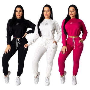 Wholesale 100% Cotton <b>Fleece</b> <b>Women's</b> Skinny Plus Size Long Pullover Tracksuit Custom Logo Casual Solid <b>Pattern</b> Winter Season - Product Image 1