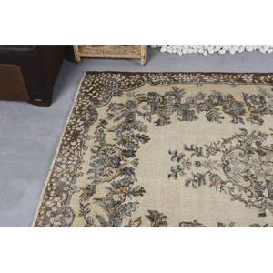 พรมขนสัตว์สีเบจสีน้ำตาลแบบดั้งเดิม9ft 5.3 x แนววินเทจแบบเย็บปะต่อตุรกีสำหรับตกแต่งห้องนั่งเล่นวัยรุ่นห้องโถงยางสี่เหลี่ยม - Product Image 5