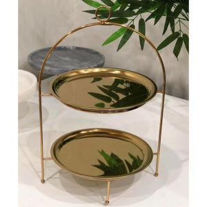 Moderno Soporte de Pastel de Metal de 2 Niveles con Asa, Plato Redondo Cromado para Exhibición de Postres, Bandeja Elegante para Cupcakes para Cualquier Evento - Product Image 2