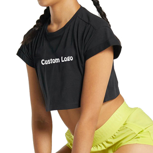 Camiseta de gimnasio de algodón ajustada de secado rápido para mujer Camiseta de entrenamiento recortada ecológica con ajuste holgado Personalizado Opciones OEM al por mayor - Product Image 1