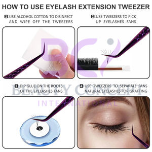 Pince à épiler de greffe d'extension de cils antidérapante durable en acier inoxydable violet facile à utiliser avec texture personnalisée bon vendeur - Product Image 4