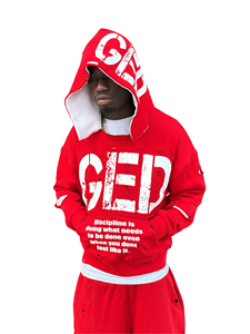 OEM High Quality Hooded <b>Vintage</b> Washed Streetwear Tracksuit Men Custom Print <b>French</b> Terry Distressed Sweatshirt Shorts Set - Product Image 6