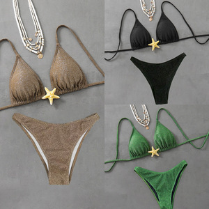 2025 nuevo estilo con estrella conjunto de Bikini de dos piezas mujeres Halter encaje hasta traje de baño Sexy encantadores trajes de baño con estrella - Product Image 3