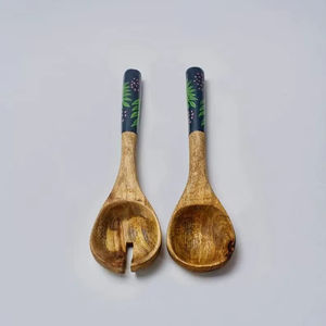 EnamelGlow Ensemble de cuillères en bois d'art moderne Ustensiles de service en bois de manguier fabriqués à la main Ensemble d'outils de cuisine en émail de couleur abstraite - Product Image 1