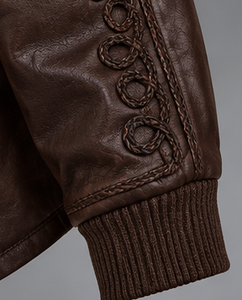 Men's <b>Brown</b> <b>Leather</b> <b>Jacket</b> Stand Collar Zipper Closure - Product Image 3