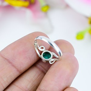 Anillo de Boda de Plata de Ley 925, Estilo Vintage, con Malaquita Natural en Engaste de Bisel, Joyería Fina con Perla, para Aniversarios y Fiestas - Product Image 3