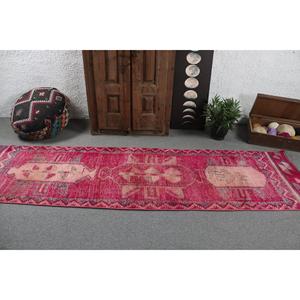 Vintage <b>Runner</b> Rug, 2.6x10.2 ft Turkish Rug, <b>Red</b> Herki Wool Rug - Product Image 3