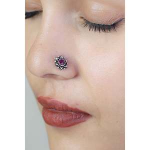 925 Silver Nosepin with Nazakat Sitara Ruby Body Jewelry with Opal and Stainless Steel/<b>Wire</b> 14K <b>Titanium</b> Piercing Jewelry - Product Image 4