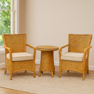 Ensemble de meubles scandinaves extensibles faits à la main en rotin naturel durable et écologique pour l'intérieur/l'extérieur du salon pour la maison - Product Image 4
