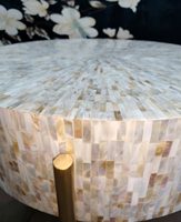 Table basse moderne de luxe en os et nacre, design personnalisable pour salon, motif rond, style indien