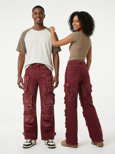 Pantalones Cargo de Mezclilla Unisex de Cintura Alta para Mujer, Pierna Ancha, Multibolsillos, Estilo Urbano, Ajuste Holgado, Pantalones Vaqueros Casuales - Product Image 6