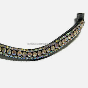 Diamantes de imitación de cristales de arco iris de 3 filas personalizados mega Bling forma de onda banda de cejas de caballo de cuero negro en mazorca completa sobre tamaños - Product Image 1