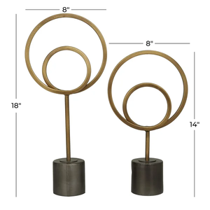 Metal geométrico decorativo escultura círculo decoración del hogar estatuas con base negra, Juego de 2 figuritas de acento - Product Image 3