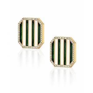 Boucles d'oreilles en laiton plaqué or vert avec perles et diamants - Product Image 3