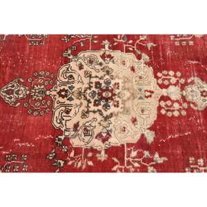 Alfombra de lana Vintage, color rojo y beige, 3,1x7,1 pies, Kilim turco, área grande, patrón abstracto, pasillo, rectángulo, látex de 10mm para habitaciones - Product Image 5