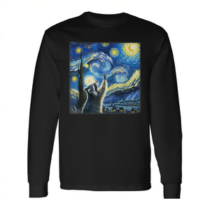 T-shirt a maniche lunghe con grafica Raccoon Starry Night, design artistico, abbigliamento unisex - Product Image 2