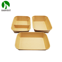 Vente en gros de bols à salade jetables étanches et recyclables biodégradables de 1200ml rectangle à 2 compartiments Boîtes à lunch avec couvercle