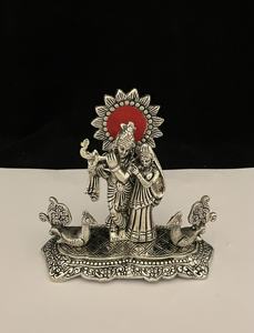 Estatua de Metal hecha a mano con diseño de pavo real, estatua de Radha Krishna para decoración del hogar y regalo - Product Image 3