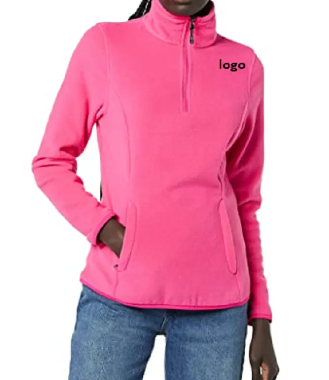 En gros Femmes de Coupe Classique Longue-Manches Trimestre-Zip Polaire Veste Polaire 100% Polyester Importés fermeture À Glissière Laver À La Machine