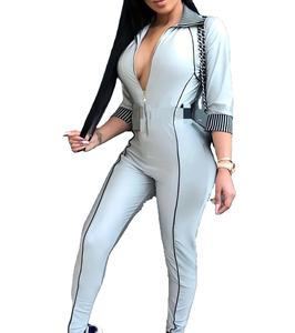 Ensemble deux pièces décontracté pour femme avec fermeture éclair, manches longues, col montant, haut court brodé respirant au-dessus du genou - Product Image 1