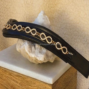 Correa de cuero negro para cejas de caballo, productos de caballos, en todos los tamaños personalizados, canal vacío, cristales dorados incrustados, banda para cejas - Product Image 6