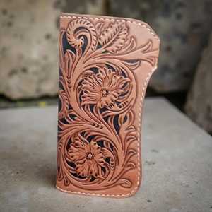 Portefeuille en cuir véritable à 100%, à rayures, sculpté, court, à double pli, avec blocage RFID, multifonction, grande capacité, vintage, imperméable - Product Image 3