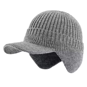 Gorro con visera de invierno para hombre, gorra de béisbol con ala, gorro de esquí, gorro de caza con forro polar cálido con orejeras, tejido Unisex para adultos - Product Image 6