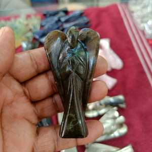 Figurine d'angle en pyrite dorée sculptée à la main de qualité incroyable Statue d'ange gardien en cristal naturel Pierre décorative de guérison Reiki - Product Image 3