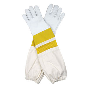 Último diseño de guantes de apicultura de cuero de grano de piel de cabra impermeable a prueba de picaduras cierre elástico largo puño de lona para apicultores - Product Image 3