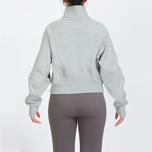 Sudaderas Cortas de Cuello Alto para Mujer, Color Sólido, Media Cremallera, Manga Larga, Bolsillo Tipo Canguro, Estilo Urbano, Sudaderas Estampadas de Invierno - Product Image 4