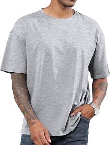 T-shirts d'été pour hommes en coton/polyester, col rond, manches courtes, épaules tombantes, couleur unie, coupe classique, écologiques, vente en gros - Product Image 2