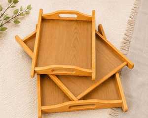 Plateaux de service en bois naturel avec poignées, écologiques, faits à la main, modernes, luxueux, lavables au lave-vaisselle, pour restaurants, hôtels, fêtes, personnalisables - Product Image 1