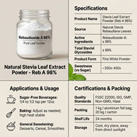 Poudre d'extrait de feuille de stévia naturelle (Reb a 98%, RA 99%) Prix usine |   Édulcorant à la stévia