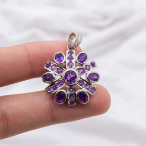 Women's Handmade 925 <b>Solid</b> Sterling Silver IGI Certified <b>Gold</b> Plated Fine <b>Pendant</b> Bezel-Set Natural Amethyst Gemstone Party - Product Image 3